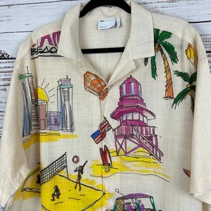 Men's ASOS Designs Button Up Beach Sports Summer Print Cream Button Up Shirt XL - Picture 1 of 6