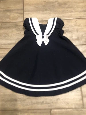 Bonnie Baby Navy Blue Baby Girls Dress 24M Cap Sleeve Nautical Bow Sailor Style - Image 1 of 4