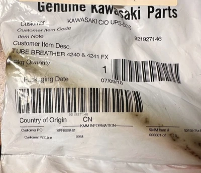 Carburador original Kawasaki respirador bañera admisión de aire pieza # 921927146 Foto 1 de 2
