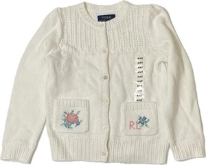 Polo Ralph Lauren Floral Cotton White Cardigan Girls Size 4/4T Retail $95 - Picture 1 of 7