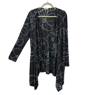 Cárdigan Chalet Et Ceci Pequeño Kimono Abierto Gris Floral Manga Larga Boho Encogerse de hombros Foto 1 de 4