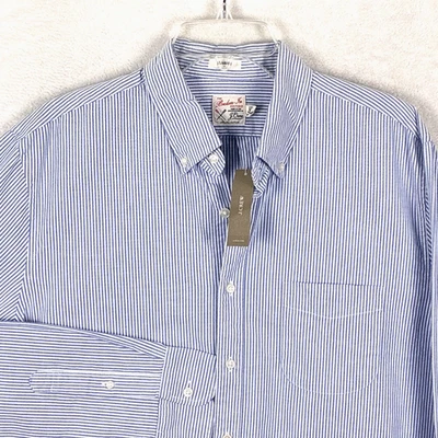 J.Crew Broken In Oxford Shirt Mens LT White Blue Striped Organic Preppy Slim - Image 1 of 4