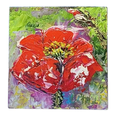 Poppy Red Wilflowers Original Oil Painting Semi-Abstract Art Handmade Wall Art - image 1 of 4