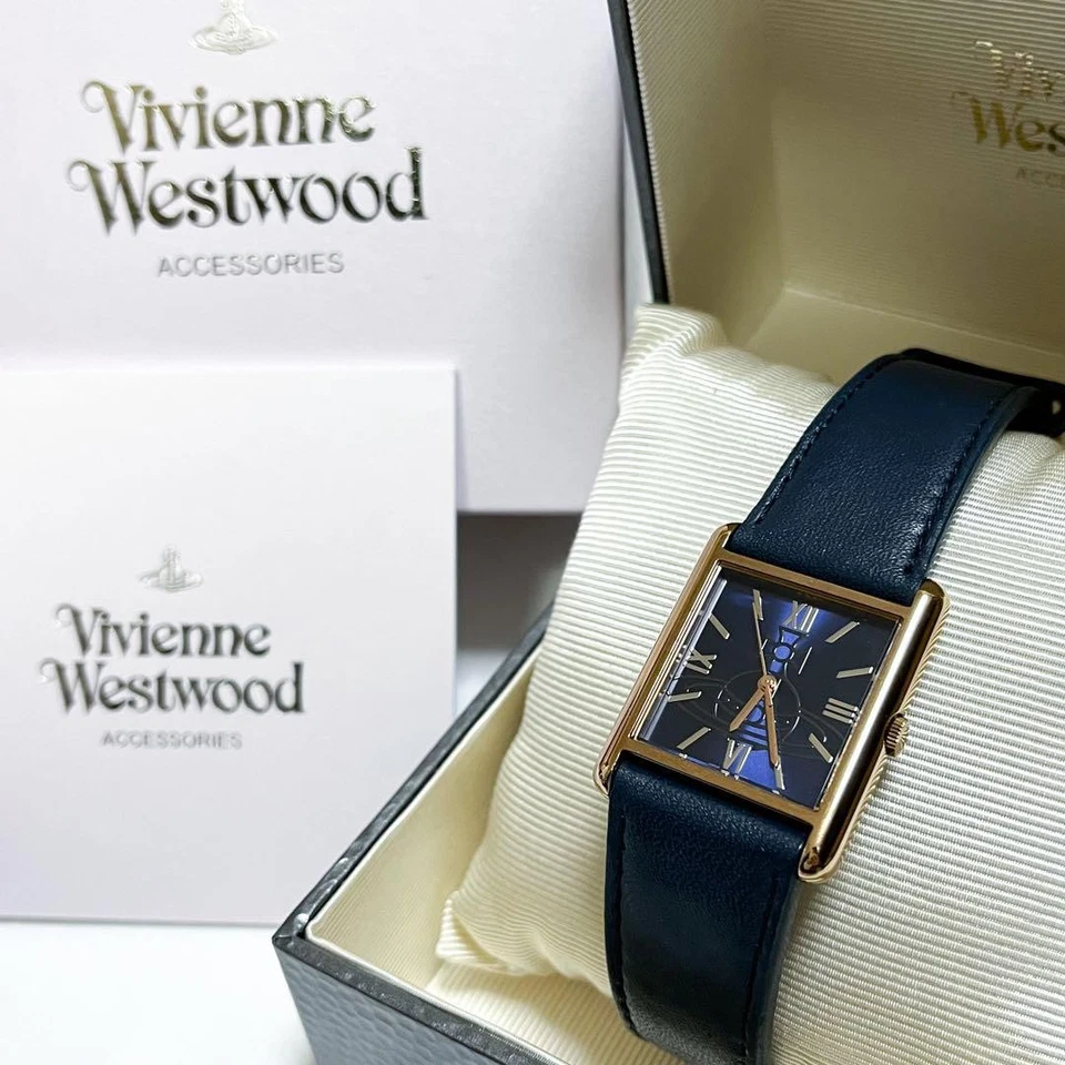 Vivienne Westwood Square Analog Watch Leather Band Navy Gold vw-19ds - Image 1 of 4