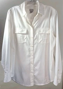 Chico's Blouse Top Sz 1 Sz 8-10 Cream/ Ivory Shirt Button-Up Long-Sleeve No-Iron - Picture 1 of 7