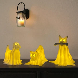 Juego de 3 estatuillas drapeadas de perro fantasma, decoración de Halloween iluminada - Imagen 1 de 11