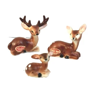 Set di 3 statuine cervo shiken Bone China Giappone con piccolo cerbiatto sdraiato - Foto 1 di 7