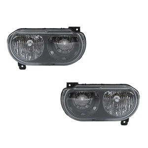Headlights Assembly Fit For Dodge Challenger 08-2014 Black Housing w/Amber Pair - Picture 1 of 6