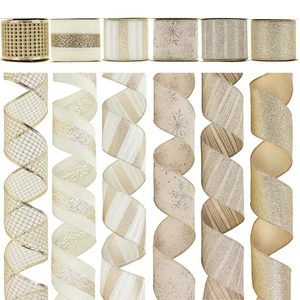 Champagner Gold Weihnachtsband verdrahtet Champagner Glitzer Weihnachtsbaumband... - Bild 1 von 9