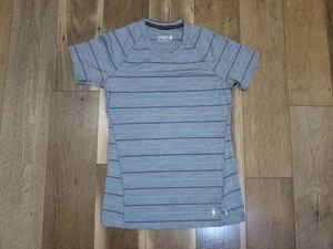Smartwool Women's Gray/Green Striped Merino Wool Blend Short Sleeve Shirt Sz M - Picture 1 of 10