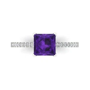 14K White Gold Solitaire with Accents Engagement Ring, 1.62 ctw Natural Amethyst - Picture 1 of 11