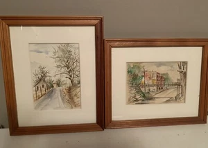 2-Vtg. folk art watercolor painting by Alan Fowler Americana Eureka Springs AR - Picture 1 of 20
