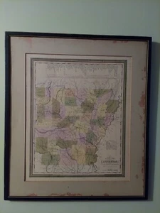 RARE ANTIQUE ORIGINAL 1841 MAP OF ARKANSAS Steamboat Routes, Framed Hand Colored - Picture 1 of 11