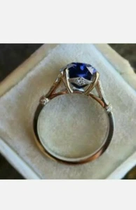 Anillo de compromiso de diamantes y zafiros naturales de 3,20 quilates de oro blanco macizo de 14 quilates talla 7 - Imagen 1 de 6