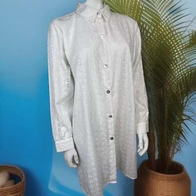 Vestido camisero vintage Norm Thompson blanco con ojales de encaje para mujer talla grande Foto 1 de 4