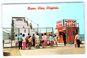 Norfolk Virginia Ocean View Amusement Park Sky Slide Chrome Postcard C099 - Picture 1 of 2