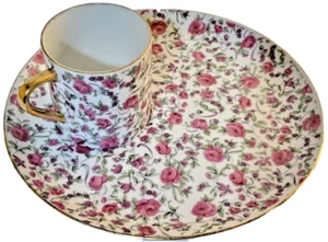 VTG Apco Japan Fine Pink Floral Ceramic 8 Pc Dessert Plate Coffee Tea Cup Set - Picture 1 of 6