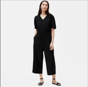 Tuta Eileen Fisher donna XL nera lino biologico slub manica corta Lagenlook - Foto 1 di 9