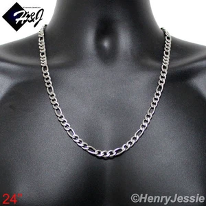 24"MEN's Stainless Steel 8mm Silver Figaro Link Chain Necklace - Picture 1 of 4