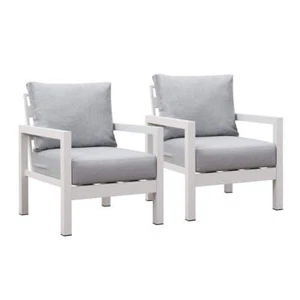 Coogee Single Seater Patio Arm Chairs White Aluminium Outdoor Sofa Set of 2 Grey - Picture 1 of 10