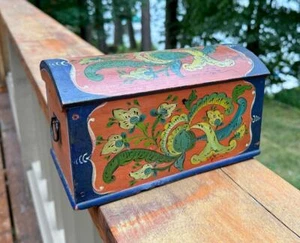Antique Norwegian Telemark Trunk Tine Box Kiste Rosemaled Rosemaling Norway - Picture 1 of 12