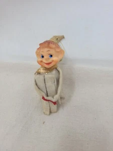 Vintage Christmas elf knee hugger rubber face gold Japan Ornament 3.5" - Picture 1 of 13