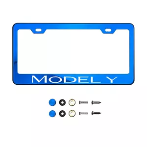 Fit Tesla Model Y Laser Etched Blue Stainless Steel License Plate Frame - Bild 1 von 1