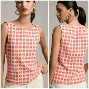 NEW Anthropologie Maeve Pink Orange Geometric Mina Boatneck Sleeveless Top M - Picture 1 of 24