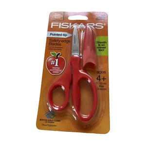 Fiskars Pointed Tip Kids Red 5 Inch Scissors Safety Blades Sheath Eraser School - Picture 1 of 13