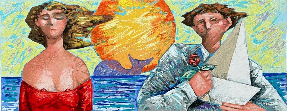 La Barca e La Rosa | Giampaolo Talani Serigrafia su Cartoncino 50x20 Ed Limitata - Immagine 1 di 1