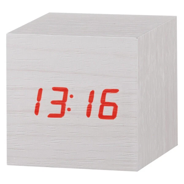 Holz Design LED Digital Wecker Uhr Tischuhr Kabellos Alarm Temperatur weiß - Bild 1 von 1