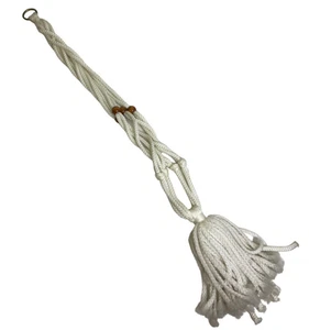 Vintage White Rope Beaded Boho Macrame Plant Hanging Holder w/ Wooden Beads 40" - Picture 1 of 5