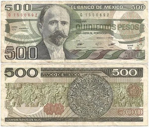 MEXICO 3-14-83 Veteran “500 PESOS” Francisco Madero NOTE 1st of 2 Dates SERIE CV - Picture 1 of 4