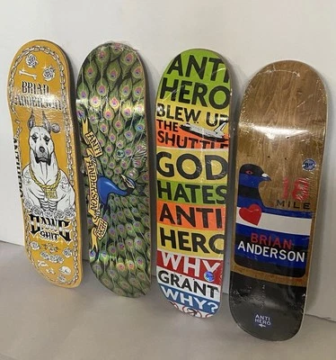 Tabla de skate Nos Brian Anderson Anti Hero Paquete de 4 Dawg $hit Peacock God Hates Foto 1 de 4