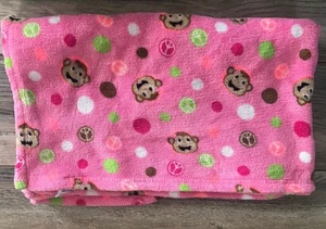 Okie Dokie 2011 Baby Blanket Monkey Peace Circle Pink Green Dot Plush Security - Picture 1 of 7