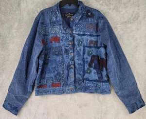 Sacred Threads Jacket Womens XL Blue Button Up Long Sleeve Boho Art To Wear - Picture 1 of 13