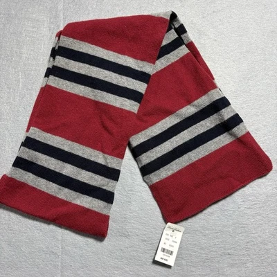 全新带标签 Brooks Brothers 男式羊绒和羊羔毛围巾红色带黑色和灰色 — 第 1/4 张图片