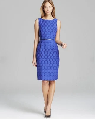 MaxMara Made in Italy Sleeveless Polka Dot Textured Sheath Dress w/ Belt Size 6 - Image 1 of 4