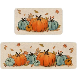 Fall Kitchen Rugs and Mat Set of 2, Thanksgiving Pumpkin Kitchen Mats for Flo... - Picture 1 of 7
