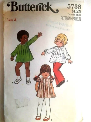 Butterick 5738 Dress Top Pants Sewing Pattern Girls 3 3T VTG UC Pleated Short - Image 1 of 4