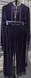Lauren Ralph Lauren purple tracksuit S/M velvet velour jacket pants set womens - Picture 1 of 5
