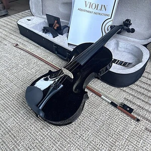 4/4 Full Size Black Violin with Case, Bow and Accessories, Bridge Comes Preset - Picture 1 of 17