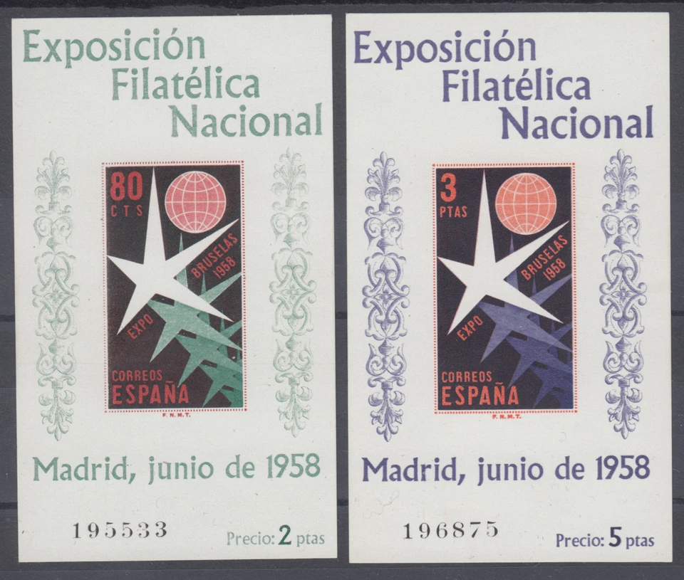 HOJAS BLOQUE BRUSELAS SIN DENTAR ** 1222/1223 - AÑO 1958 SIN FIJASELLOS LUJO MNH - Imagen 1 de 1