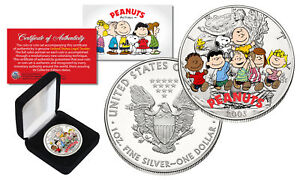 PEANUTS Charlie Brown Snoopy  1 oz PURE 2002 American U.S. Silver Eagle with Box