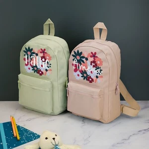 Personalised Floral Kids Backpack with Name Choice of Colours Flowers School Bag - Picture 1 of 26