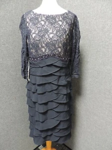 Eliza J 3/4 Sleeve Beaded Tiered Dress navy UK 14 RRP £140 Ln131 FF 20 - Picture 1 of 6
