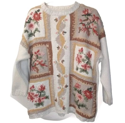 Suéter De Colección Jennifer Tejido a Mano Crochet Mujer 3X Retazos 3D Floral Casa de Campo Y2k Foto 1 de 4