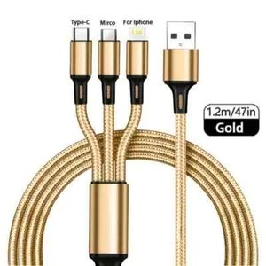 3 In 1 Fast Charging Cord For Android  IPhone Micro USB Type C Charger Cable USB - Picture 1 of 4
