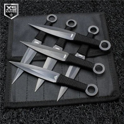 DEFENDER XTREME 6pc THROWING KNIVES Naruto Kunai Fixed Blade Ninja Dagger SET + Sheath BLK 6.5"