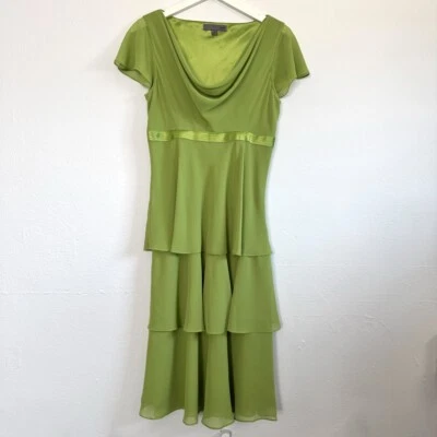 Винтажный Y2K платье выпускного вечера HoCo зеленый шифона ярусный Midi капот шеи фея романтический - Изображение 1 из 4